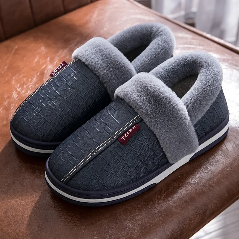 Cozy Winter PU Leather Slippers: Waterproof Non-Slip Plush Slides for Men & Women