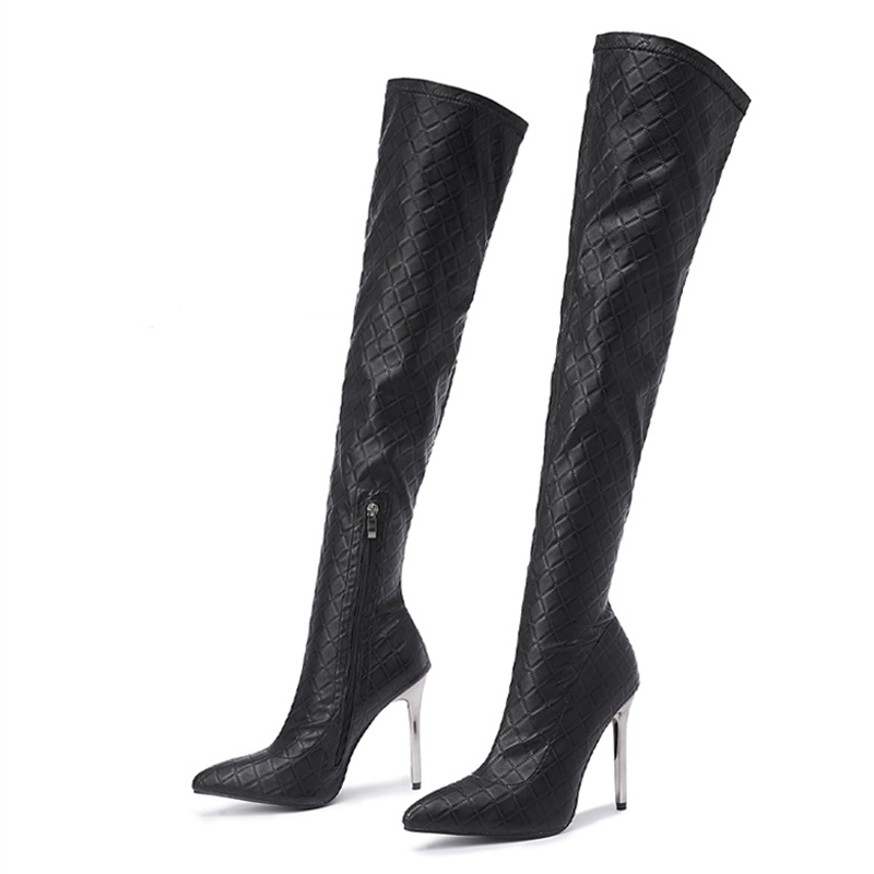 Liyke 2024 Autumn Winter Motorcycle Thigh High Boots Women Black Snake Print Leather Over The Knee Shoes Sexy Pointed Toe Heels