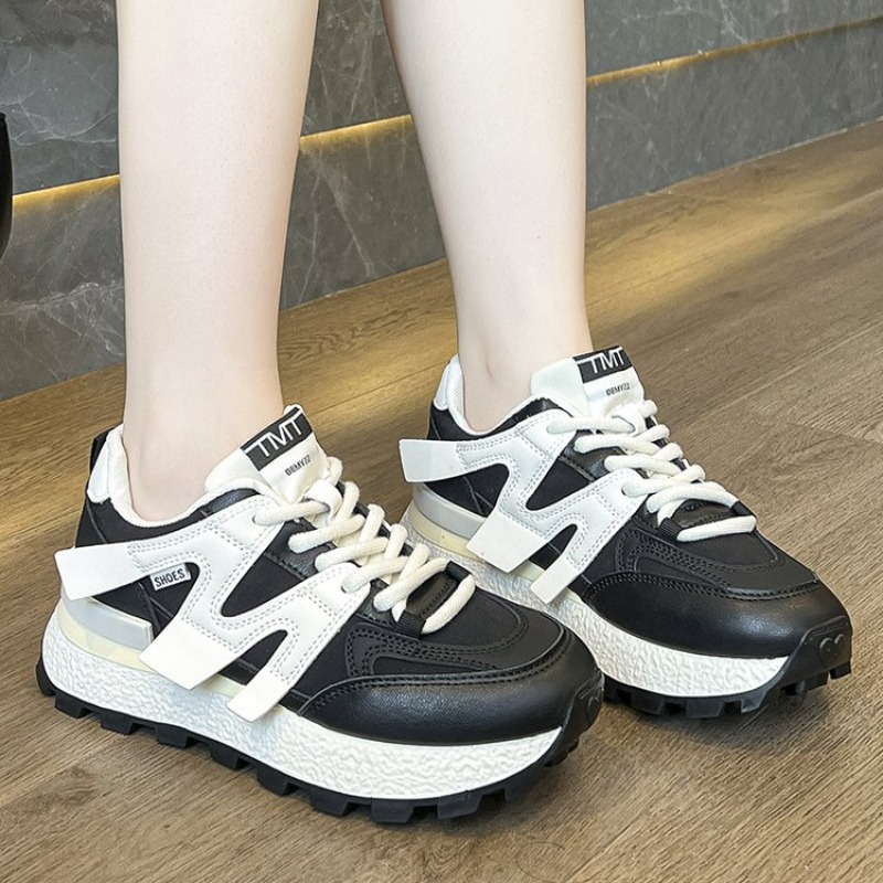 New 2024 PU Leather Women's White Casual Woman Vulcanize Sneakers Thick-soled Sport Walking Running Platform Flats Shoes f9db