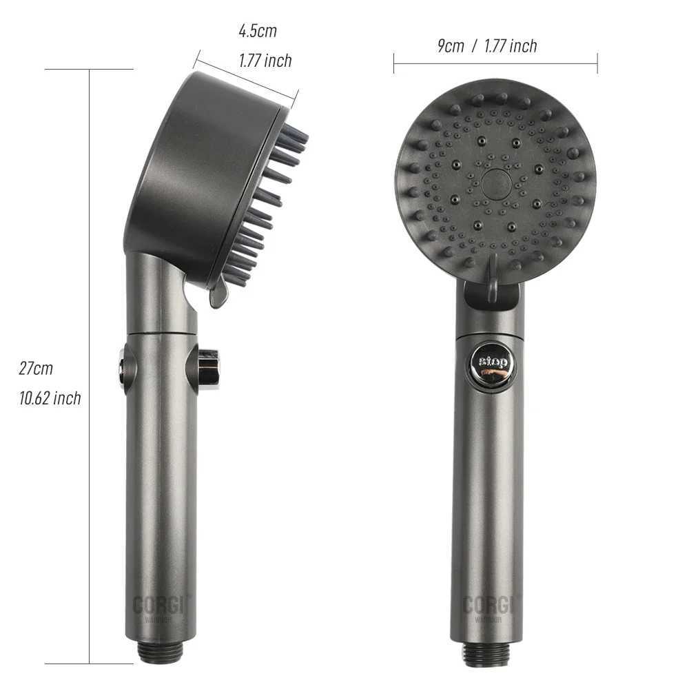 High-Pressure Water-Saving Shower Head with 3/5 Adjustable Modes and Massage Function in Black (CL240903)