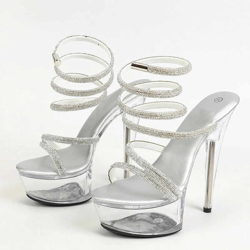 Fashion Ankle Strap Crystal Peep Toe Women Sandals Extreme High Heels Shoes Sexy Banquet Prom Designer Pumps