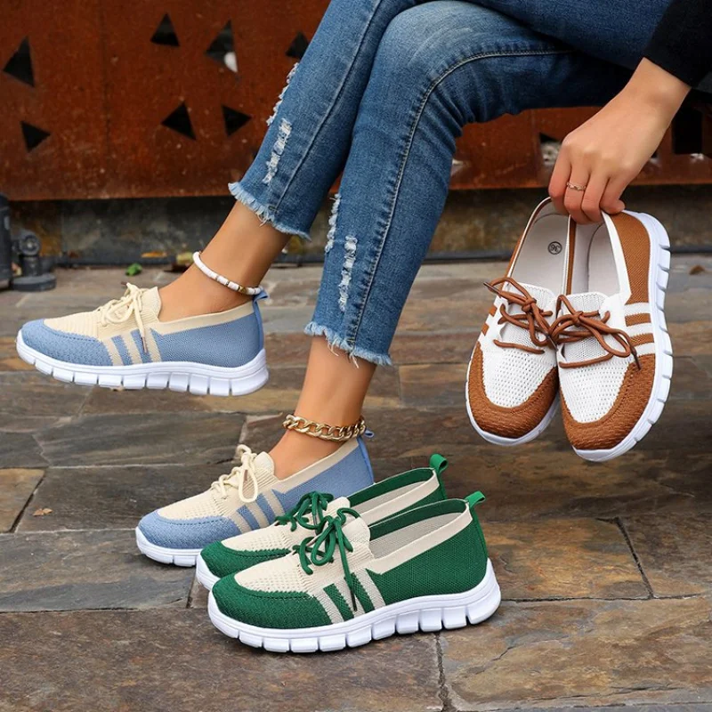 Women Knitted Platform Sneakers Women Spring Soft Thick Sole Sport Shoes Woman Design Breathable Running Shoes Plus Size 42
