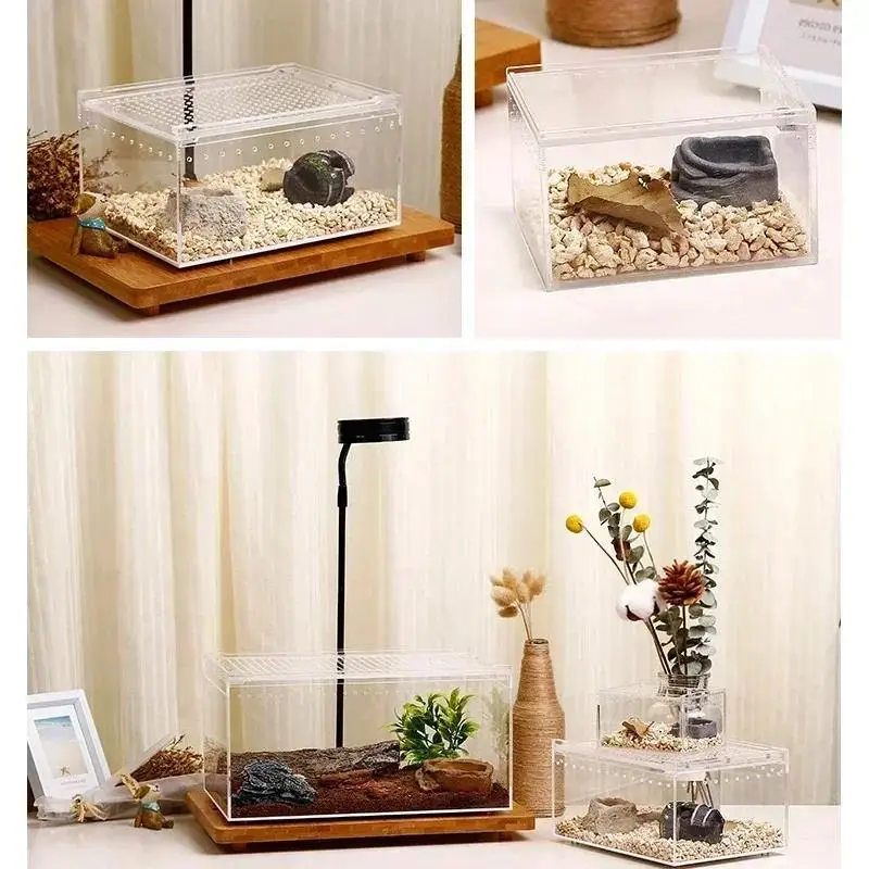 Transparent Acrylic Reptile Breeding Box Lizard Amphibian Spider Terrarium Leak-proof Habitat Arboreal Tarantula Enclosure