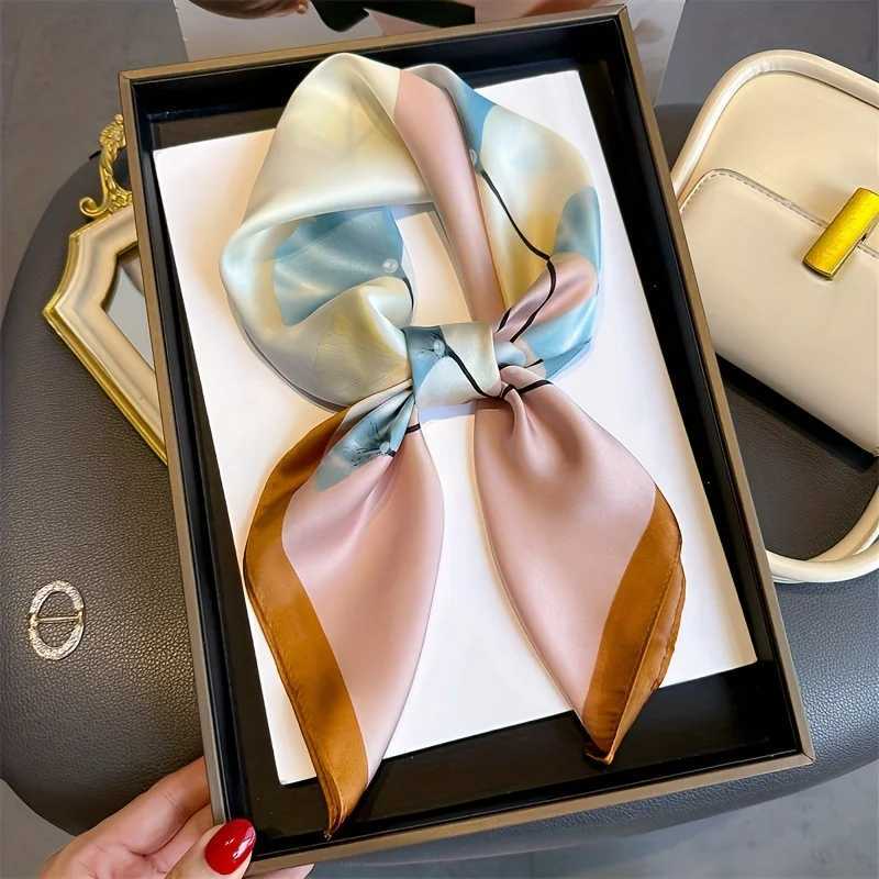 Silk satin hair scarf with hand print Fem Bandana small neck muffler headscarf for women 70 * 70cm square shawl X250319
