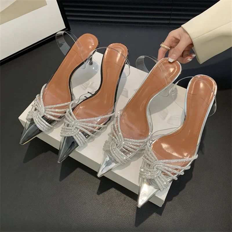 Spring 2024 Eilyken Sexy PVC Transparent Thin High Heels Woman Pumps Crystal Stripper Party Sgbac Mule Shoes b84a 2270