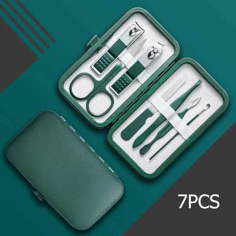 Stainless Steel Nail Clipper Set Grooming Tool Set With Portable Case Manicure Art Tool Pedicure Scissor Green Nails CutXJ250116
