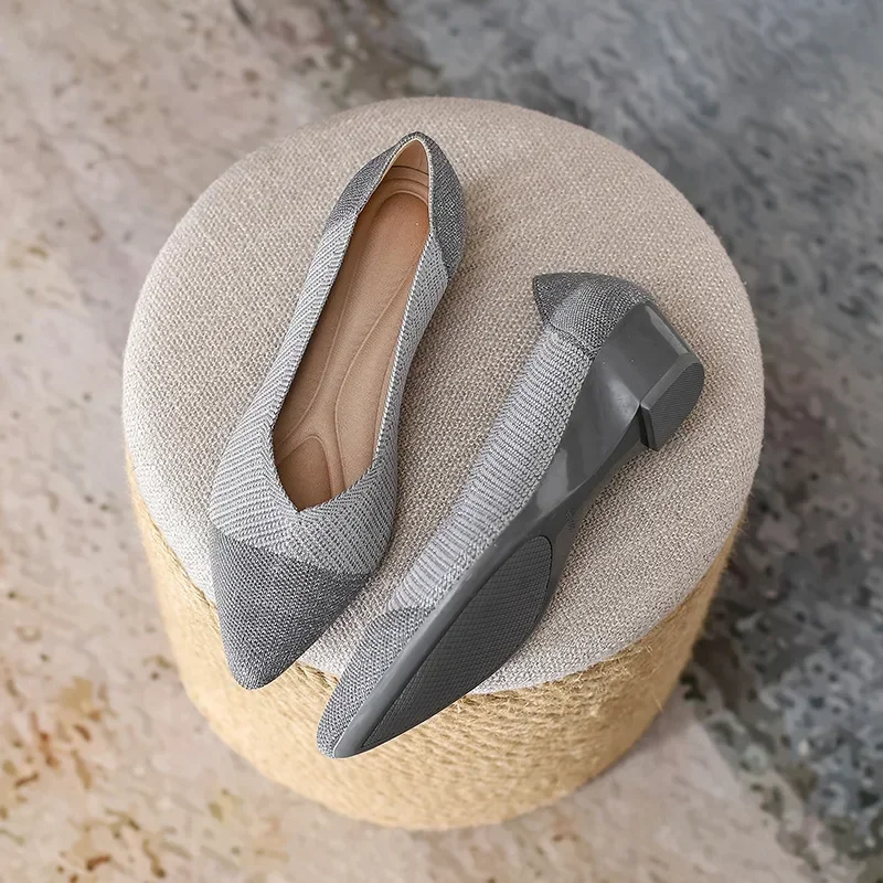 Women Wedge Increase Knitting New Pointed Casual Slip on Comfortable Loafers Female Breathable Walking New Shoes 2024 ff94