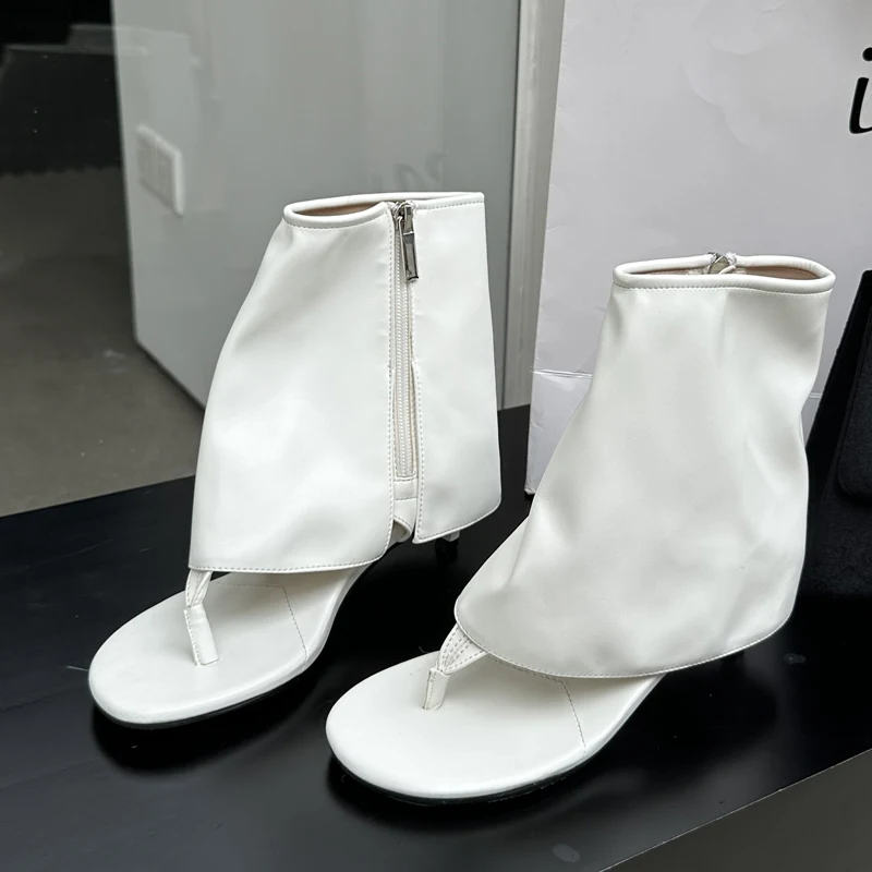 Eilyken Sexy Round Clip Toe Low Heels Boot Sandals Woman Zipper Party Shoes Design Flip ps Ankle Botas Mujer a6c2 2e19
