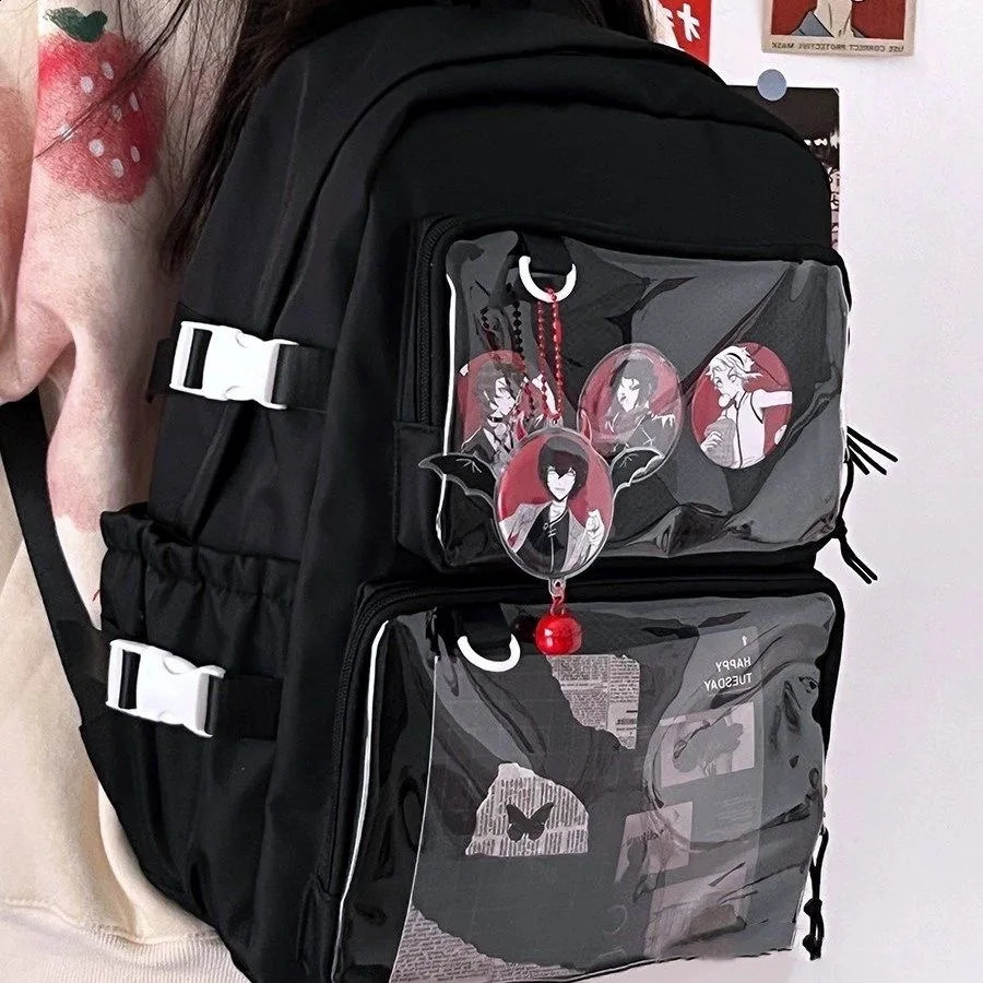 Y2K Japanese high school girl backpack transparent pocket Itabag for doll pin display board laptop Mochilas Ita bag 240903