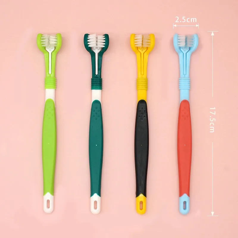 2025 new 3-Sided Dog Plastic Toothbrush Removing Bad Breath Tartar Pet Dental Care Cat Cleaning Mouth