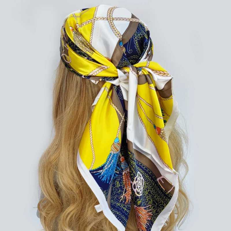 Fashion Travel 90X90CM Bandan Popar New Silk Scarf Four Seasons Beach Sunset Shawl Luxury Printing Square Kerchief X250324