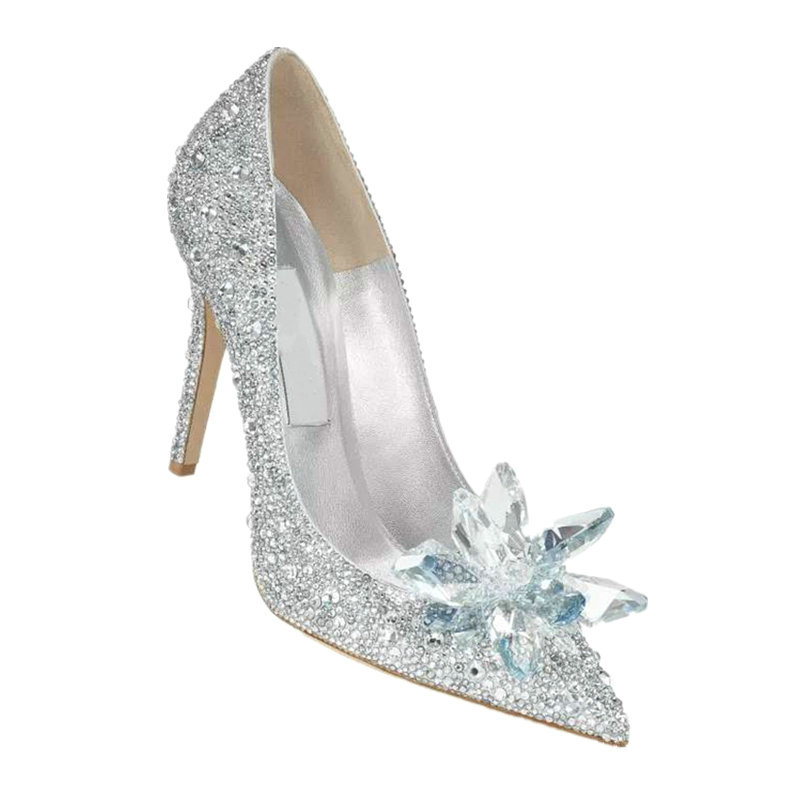 2024 Crystal Shoes Pointed Toe High-heeled Shoes Wedding Shoes Dress Low-heeled Pregnant Women Red Bride Wedding Pumps Two-wear