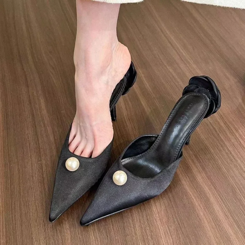 Fashion Pearl Solid Color Pumps Women Shoes Designer Back wer Pointed Toe Sexy Banquet High Heels atos De Mujer