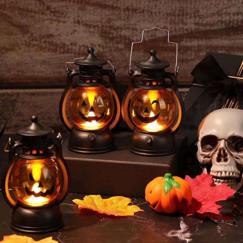 2024 New Halloween LED Retro Lantern Battery Operated Flickering Pumpkin Lanterns For Garden Landscape Decoration