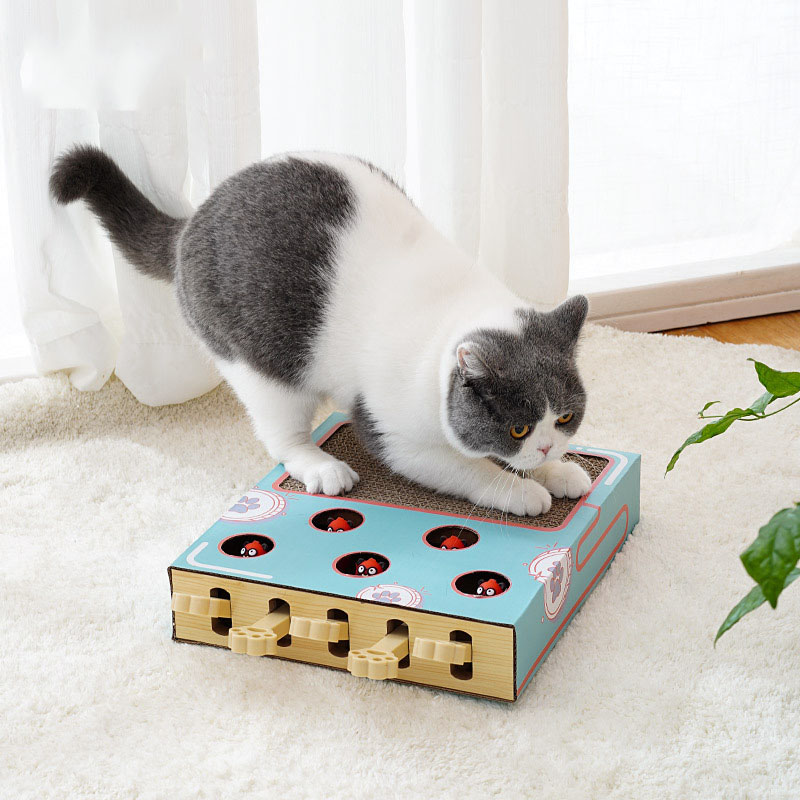 Cat Enrichment Toy Interactive Grind Claw Rest Play 3 in 1 Boredom Relief Whack A Mole Cat Toy with Cat Scratching Pad