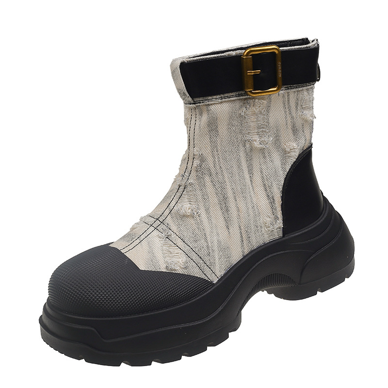 Denim Platform Women 2023 Autumn Winter New Designer Flats Ankle Boots Casual Shoes Goth Motorcycle Botas 5ea6