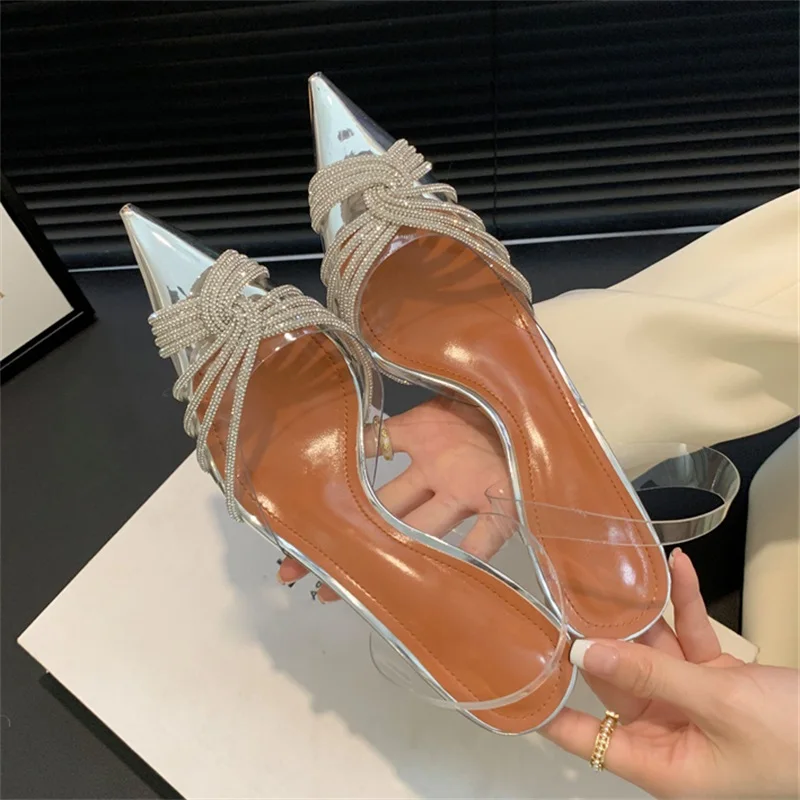 Spring 2024 Eilyken Sexy PVC Transparent Thin High Heels Woman Pumps Crystal Stripper Party Sgbac Mule Shoes b84a 2270