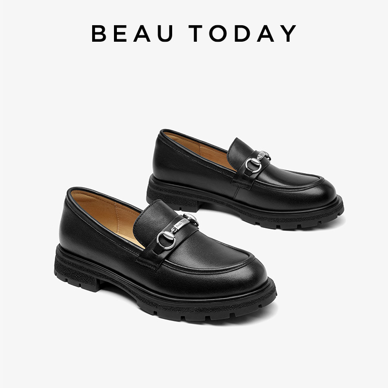 BEAUTODAY Platform Loafers Women Cow Leather Metal Design Round Toe Solid Color Slip On Leisure Ladies Flats Handmade 26219