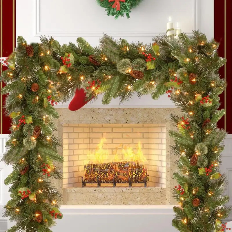 Christmas Decorations Garland Decoration Rattan Lights Wreath Decorated Mantel Fireplace Stairs Wall Door Decor 240902