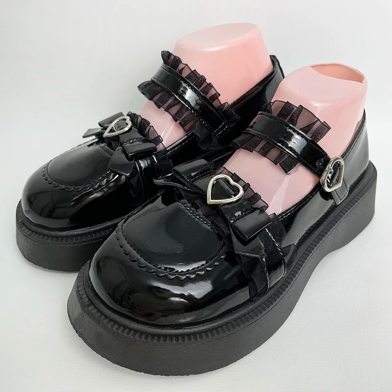Platform Chunky Mary Jane for Women Patent Leather Lace Ankle Strap Pumps Woman 2022 New Autumn White Lolita Shoes Y2K 2caf