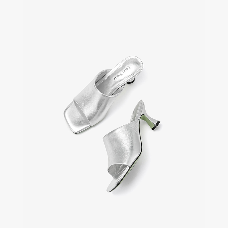 BEAUTODAY Fashion Slippers Women Genuine Leather High Heel Solid Color Open Toe Summer 2024 Leisure Ladies Shoes Handmade 35123