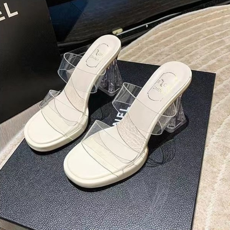 New New 2024 Summer Woman Sandals Elegant High Heels Fashion Clear Fine Mules Platform Outside Ladies Shoes 89bd