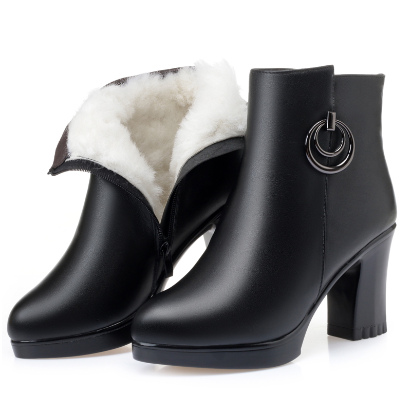 AIYUQI Women Winter Boots Genuine Leather 2024 Winter New High Heel Women Ankle Boots Fashion Warm Wool Boots Women