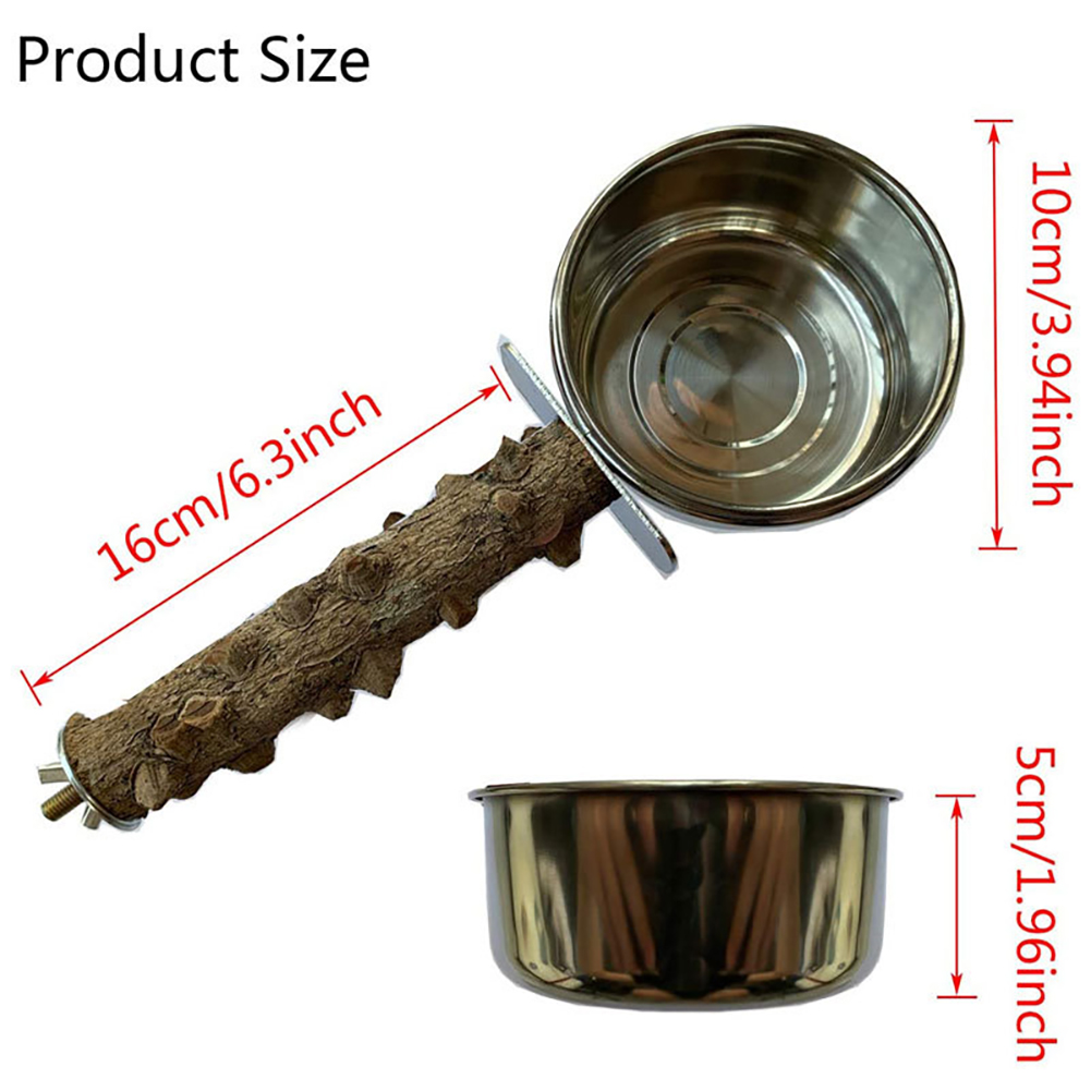 Bird Perch With Bird Feeding Cups Wood Parrot Platform Stand With Stainless Steel Food Water Bowl For Parrot Cockatiel Budgies