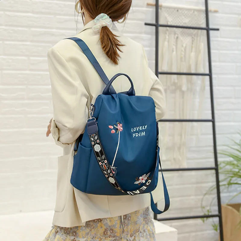 Waterproof Oxford Backpack Female Embroidery Rucksack Large Capacity Travel Bags Student School Bag Casual Lady Knapsack 240903