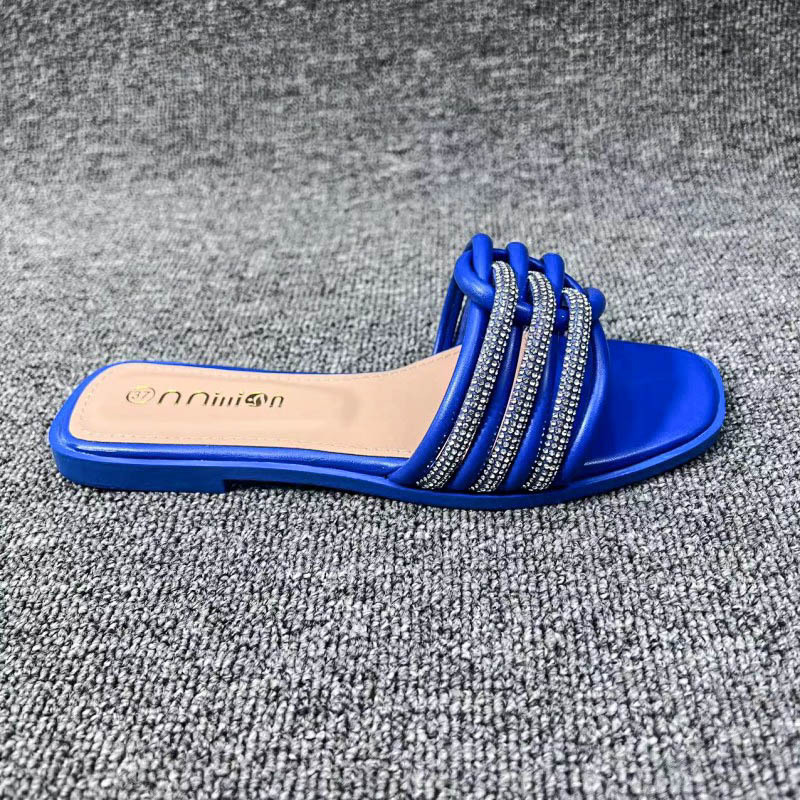2025 NEW 2023 New Crystal Stone Stripes Slippers for Women Shoes Fashion Designer Flat Slides Rhie Sandals Chaussure Femme 8dee hurenlakeshoes