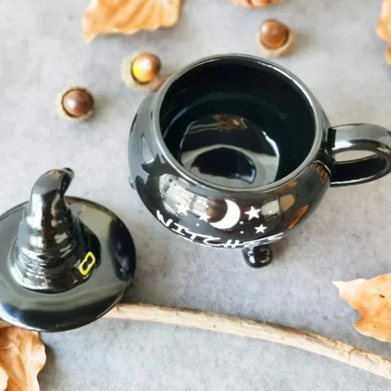 1pc 450ml Funny Witch Coffee Mugs Goth Christmas Halloween Novelty Cup with Lid Witches Brew Cauldron Mug Halloween Decor 240902