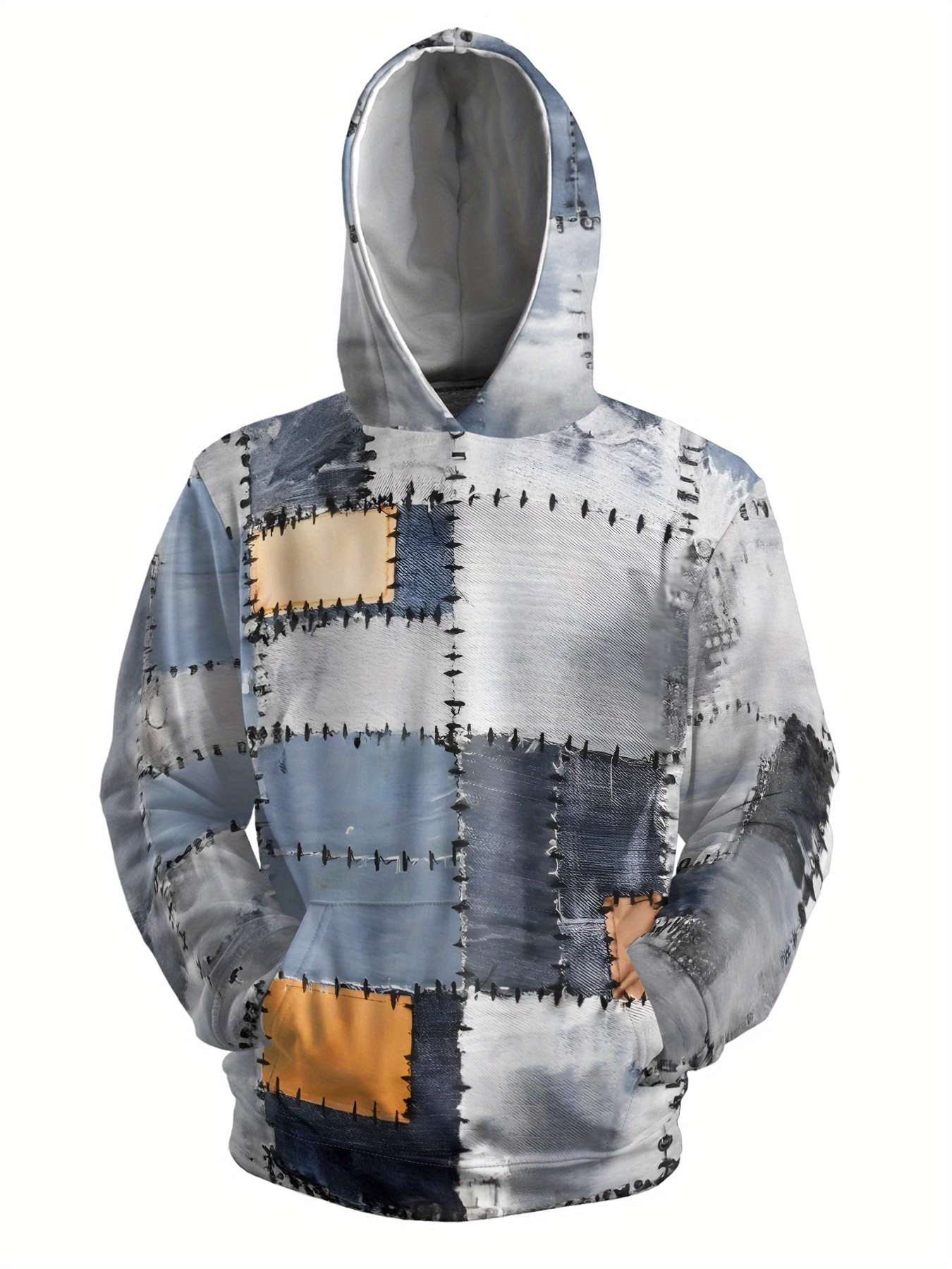 Stylish Men's Graphic Print Hoodie - Fashion Sweatshirts with Kangaroo Pocket, Active Long Sleeve, Hooded, Soft Brushed Fleece, Outdoor Wear, Cas