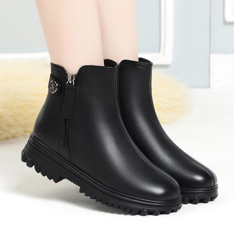 AIYUQI Women Winter Boots Genuine Leather 2024 New Anti Slip Mom Snow Boots Middle Age Wool Warm Booties Women