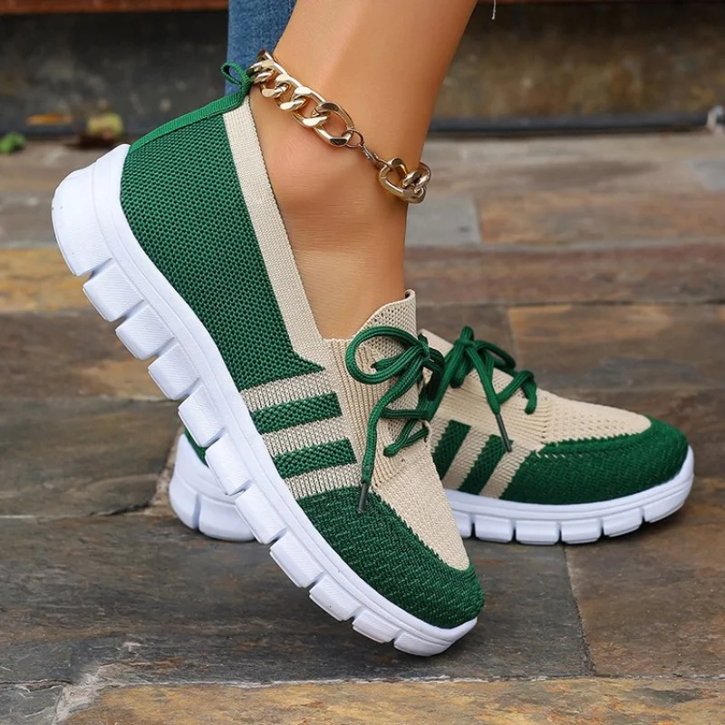 Women Knitted Platform Sneakers Women Spring Soft Thick Sole Sport Shoes Woman Design Breathable Running Shoes Plus Size 42
