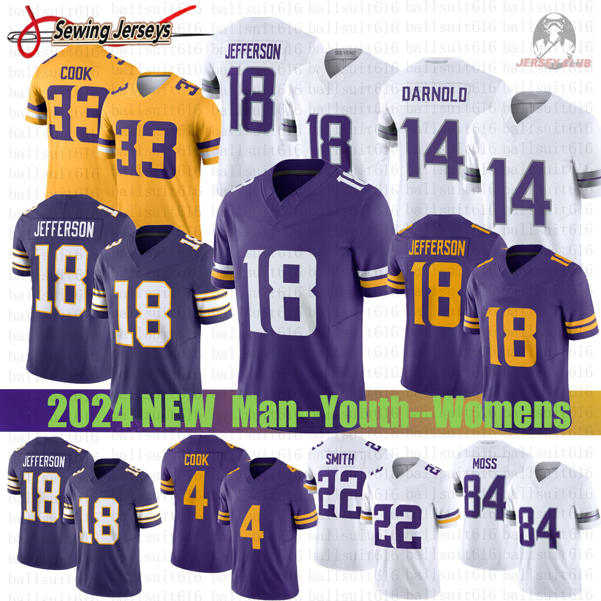 Minnesota city Vikingss jersey J.J. McCarthy 3 Addison Justin Jefferson Aaron Jones Turner TJ Hockenson Football Jerseys