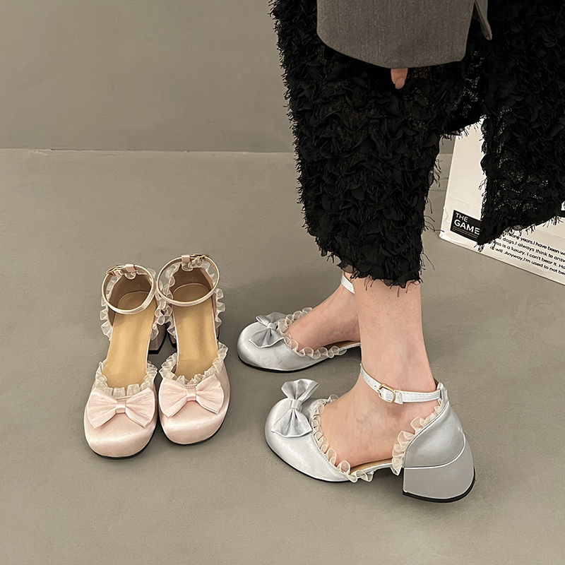Thick New High Heels Pumps Women Mary Jane Elegant New Buckle Strap Office Career Dress Straps Quality Bow Party Shoes 4038 S