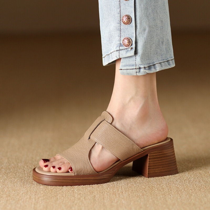 Women's 2024 New Spring/Summer Women Sandals Square Head Thick Sole Waterproof Platform High Heel Open Toe Slippers 4c0b