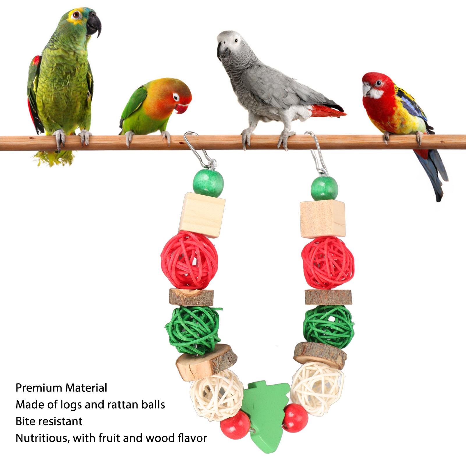Colorful Wooden Chewing Toy for Parrots, Teeth Grinding, Rattan Ball, Christmas Bird, Hamster, Rabbit