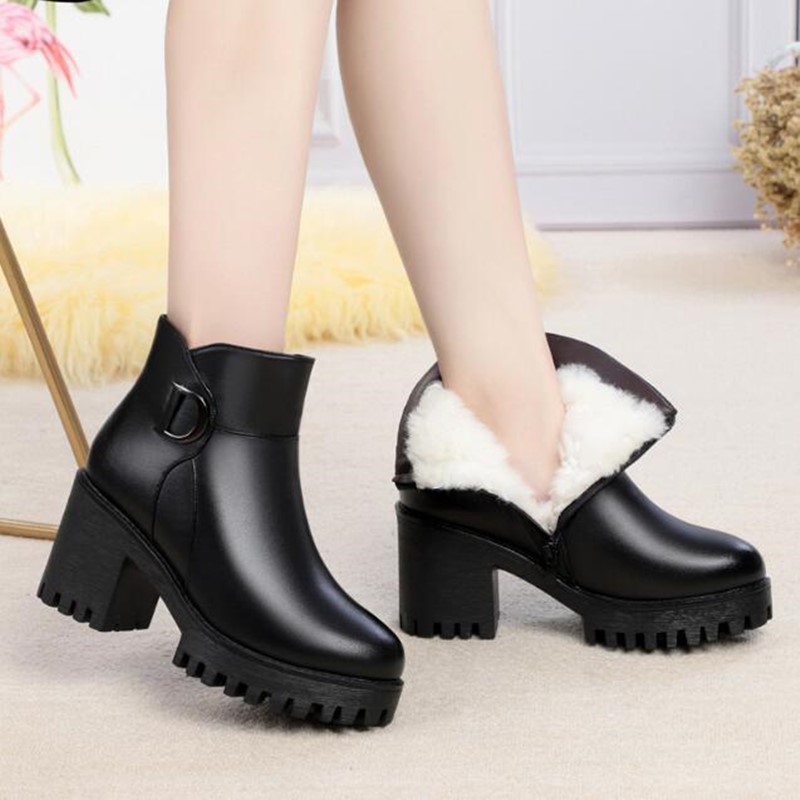 AIYUQI Booties 2024 New Genuine Leather Platform Heel Riding Boots Horse Wool Warm Winter Women Fashion High Heel Boots Banquet