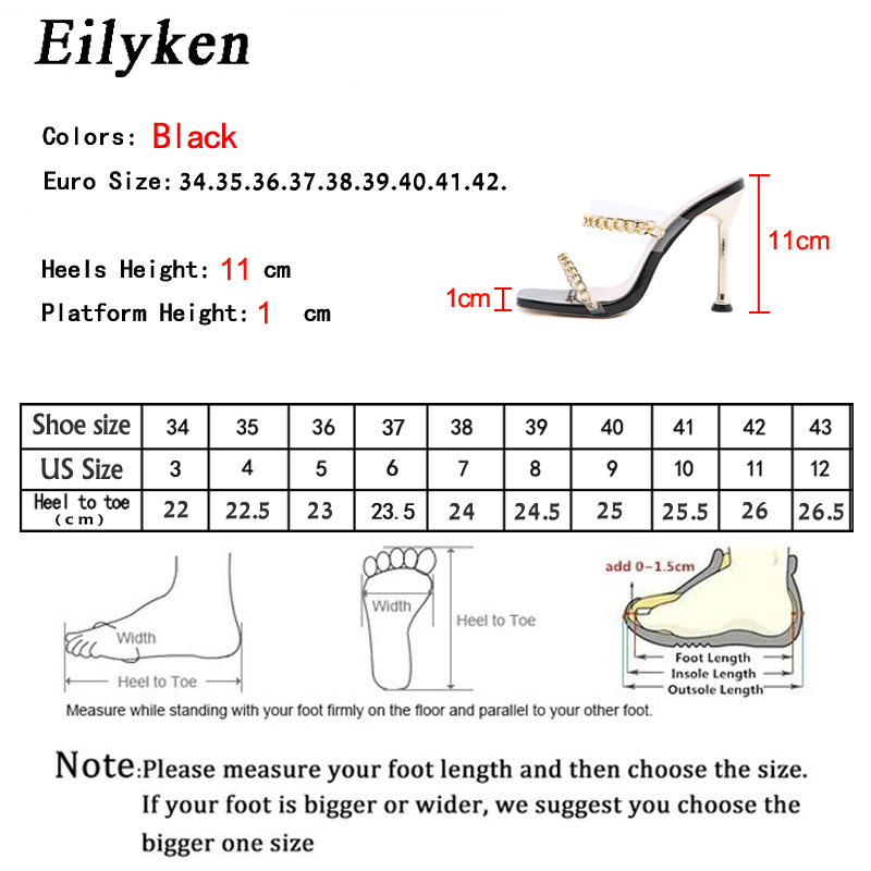 Clear PVC Eilyken Transparent High New Heel Slippers Summer Fashion Chain Design Slip On Square Toe Slides Women Quality Mules Pumps 4808