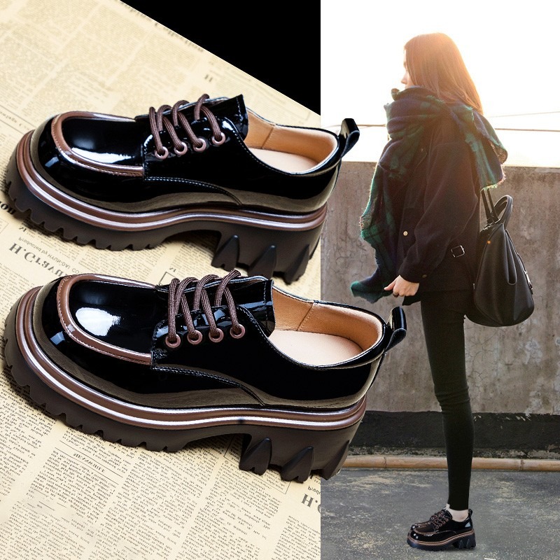 Loafers Women New in Fashion Designer Platform Thick Bottom Height Increasing Lace-up Slip on Dress Shoes