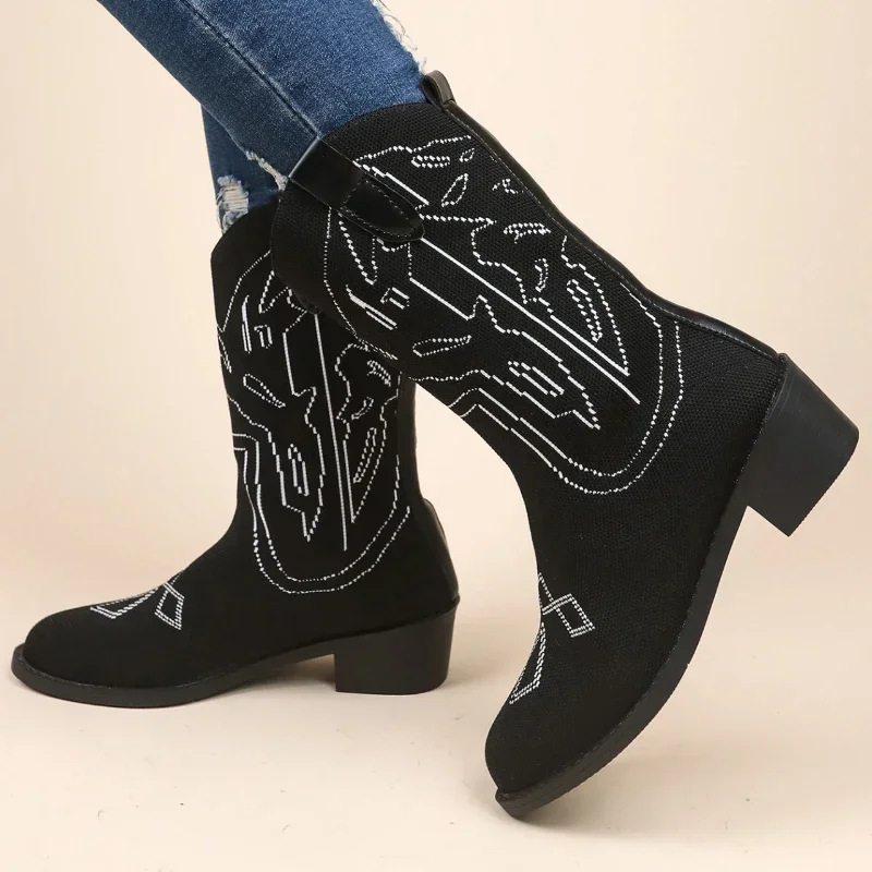 Chunky Women Heels Knitting Walking Winter New Trend Desig Knee High Boots Pumps Breatheable Sock Botas 49c1