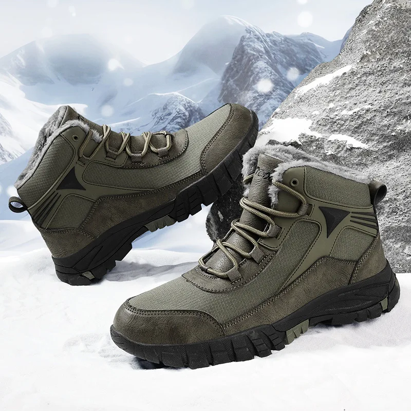 Winter Men Snow Plush Waterproof Sneakers Thickened Climbing Hunting Shoes Fashion Lace-up Outdoor Warm Hiking Boots 4f1c