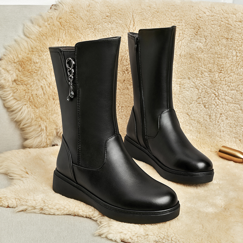AIYUQI Women's Winter Boots Wool 2024 New Large Size Women's Snow Boots Wool Flat Women's Mid-Boots