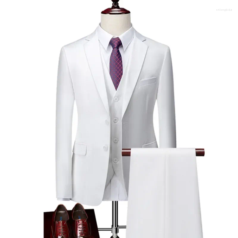 Mens Suits 3 Pcs Set Blazers Jacket Pants Vest Fashion Men Casual Boutique Business Slim Dress Formal Coat Trousers