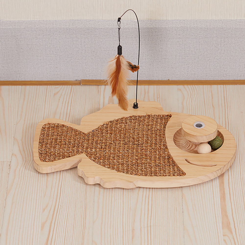 Cat Scratcher Natural Sisal Cat Scratch Pad With Kitten Interactive Toy, Catnip Balls and Cat Toy Roller Cat Scratch Mat for Cat