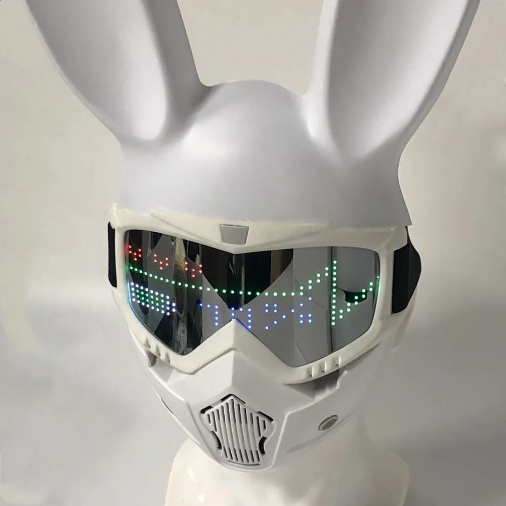 Halloween Bluetooth Bar Bunny Girl Role Play Illuminates Programmable Rolling Text Childrens Carnival Party Rabbit led Mask 240712