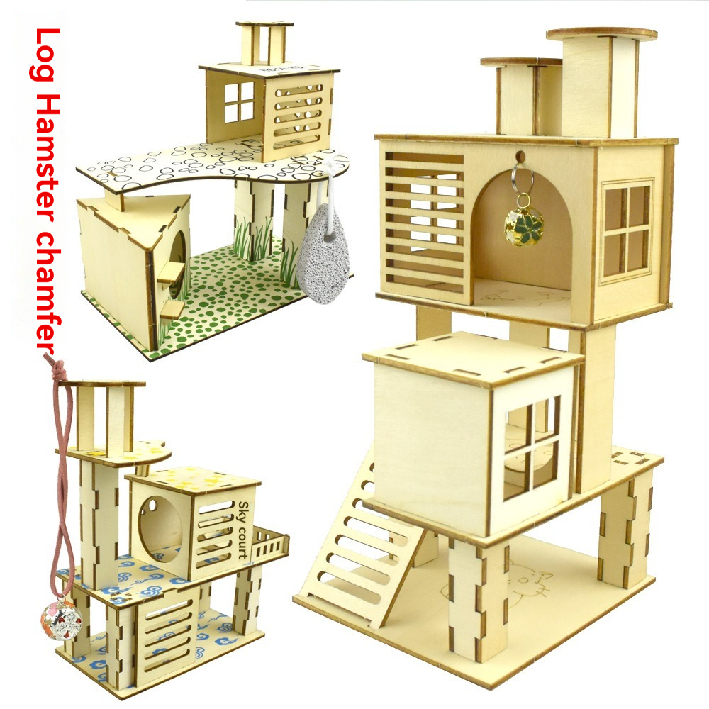 Hamster chamfer minipet toy tree nest ladder fence springboard platform building basic cage Villa