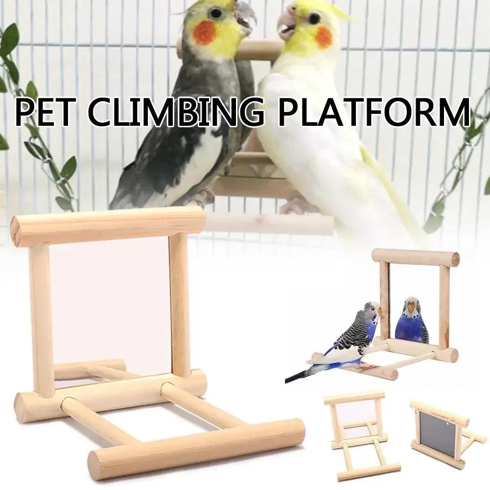 Popular Bird Parrot Toy Supplies Wooden Cloud Ladder Climbing Jump Platform Pet With Mirror Stand Rack