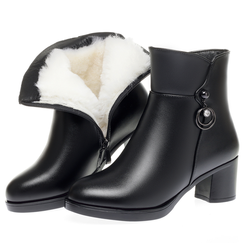 AIYUQI Women's Winter Boots 2024 New Wool Warm Women's Dress Boots Fashion Mid Heel Large Size Mom Ankle Boots